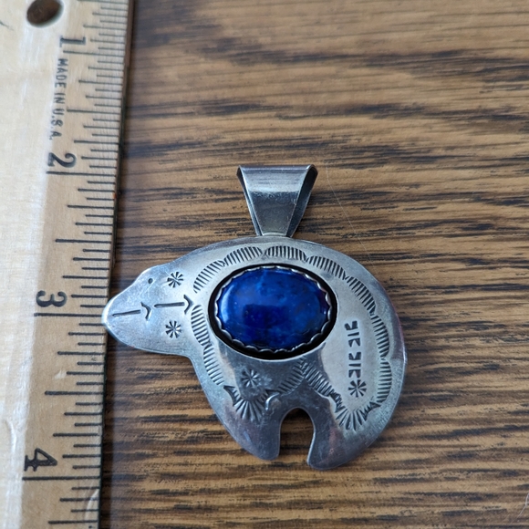 Vintage Navajo Native American Lapis Bear Pendant - Picture 8 of 9